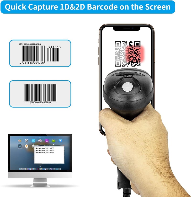 NetumScan Handheld USB QR Barcode Scanner, Wired Automatic 1D 2D Image Bar Code Reader with Adjustable Stand for Store, Supermarket, Warehouse (Wired) - Image 5
